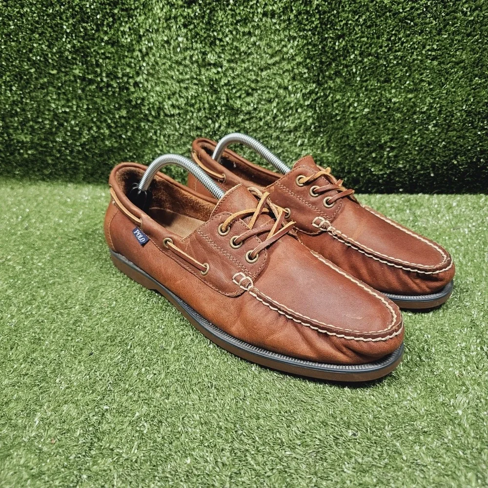 Polo Ralph Lauren Bienne Brown Leather Casual Boat Shoes Mens Size 10.5